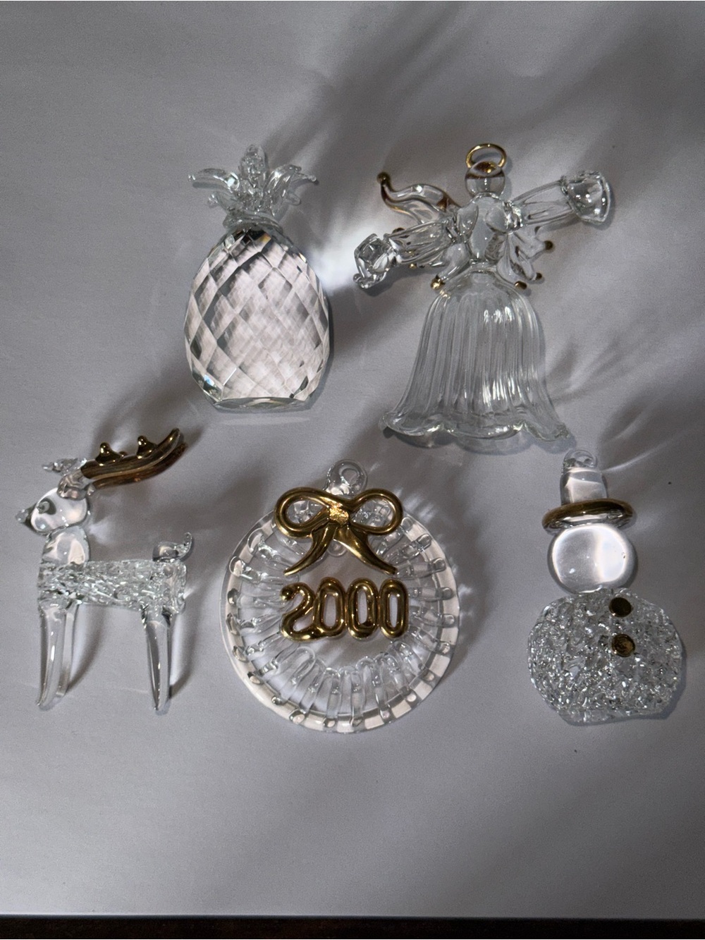 Vintage Glass Christmas Ornament Lot Avon 2000 Millennium Set,Angel, Pineapple